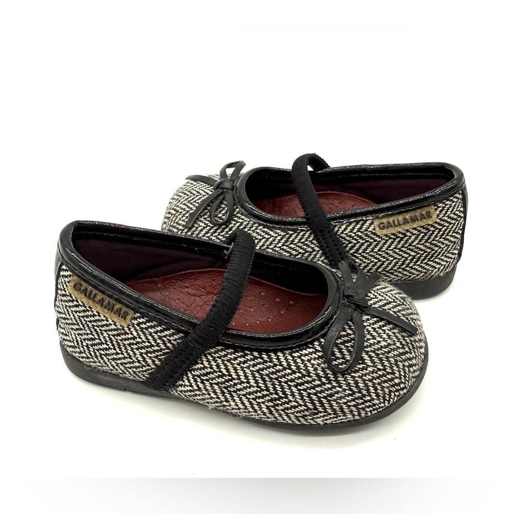 EUC Gallamar Bow Accent Black & White Herringbone Mary Jane Dress Shoes EU 20